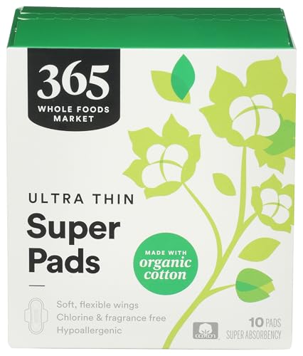 Image of 365 by Whole Foods Market, Ultra Thin Pads, Made with Organic Cotton Pads, Super, 10 ct