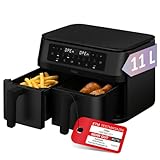 Haier Heißluftfritteuse 2 Kammern I 11 L Airfryer Doppelkammer I 8-in-1 I Frittieren, Grillen, Braten, Backen, Dörren, Aufwärmen I Heißluftfritteuse Duo mit Antihaftbeschichtung, spülmaschinenfest