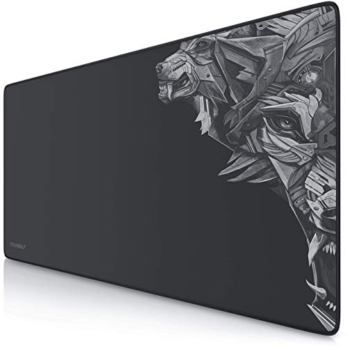 Price comparison product image TITANWOLF - XXL Speed Gaming Mouse Pad - Mouse Mat Extra Large 900 x 400 x 4mm - Water-Resistant Mousepad with Non-Slip Rubber Base - Smooth Cloth Surface - Black with Wolf