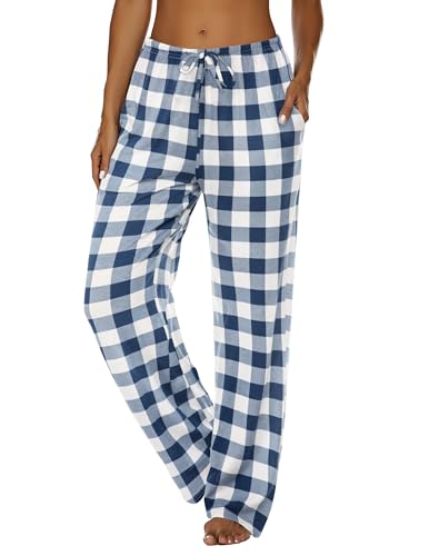 Image of Ekouaer Women Pajama Pants Comfy Pj Bottom with Pockets Stretch Plaid Sleepwear