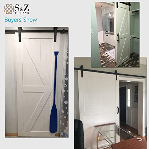 S&Z Tophand® 36 In. X 84 In. White Lacquer Barn Door With 6.6Ft Sliding Door Hardware Kit, 24-54In British Brace Barn Door/Modern Style/Solid Wood/Sliding Door/Simple Assembly Is Required #TOP3