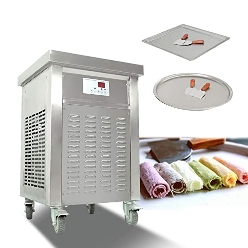 Koalalko Commercial 22'' Single Round Pan Fried Ice Cream Rolled Machine, ETL Certificate Fry Yogurt Ice Cream Maker, Ice Pan Machine with 2 Shovels for Ice Cream Store, Dessert Shop, Coffee Shop
