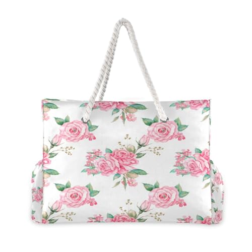 Fresh Rose Beach Tote Bag for Women Large Pool Bags Carry On Bag With Wet Compartment for Beach Travel with Pocket Zipper Outdoor Tote Bag2