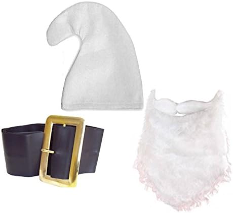 Seven Dwarf/Dwarves Hat Gnome (WHITE HAT, BEARD & BELT SET) Fancy Dress ...