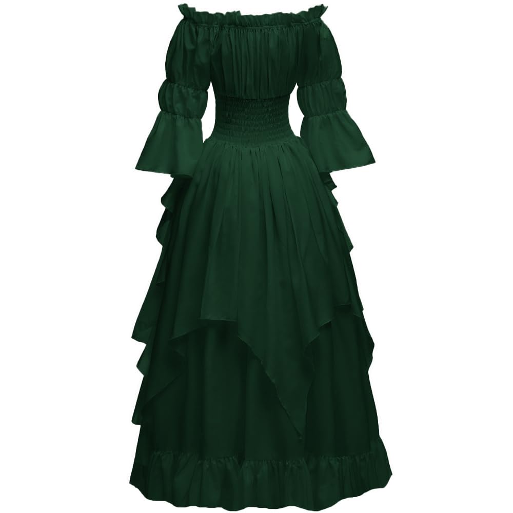 PLWEDDING Vestido de bruja gótico medieval renacentista para mujer, estilo victoriano