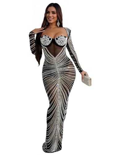 Image of Women's Sequin Prom Dress Elegant Evening Gowns(Black,XXL,6023)