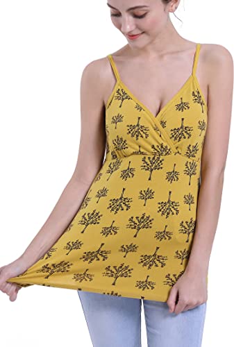 Nursing Tops Tank Shirt Cami Sleep Bra For Maternity And Breastfeeding 3Pcs/Pack (Large, Black/Grey/Yellow Print) #TOP4