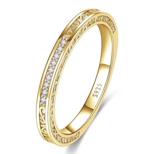 Image of Vintage Celtic Knot Women's Engagement Ring Sets 925 Sterling Silver /14K Gold Plated Stackable Wedding Bands Rings AAAAA Cubic Zirconia Women Bridal Sets Wedding Ring Band Width 1.8mm Size 5-9