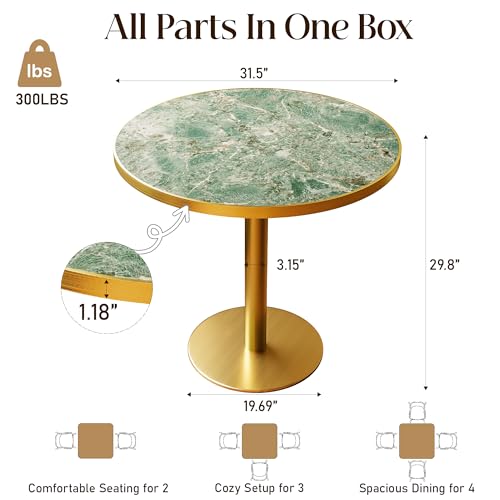 Image of 31.5 inchTulip Table, Sintered Stone Small Round Dining Tables&Metal Edge&Base | Small Modern Circle Dining Table for 2-4 Person ,Bistro Tables for Dining Room /Kitchen /Restaurants /Small Spaces /Verde Alpi