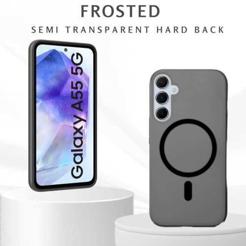Image of SHINESTAR Back Cover for Samsung Galaxy A55 5G | Frosted Semi-Transparent Slim Case | Only Compatible with Wireless Magnetic Accessories | Hard Back, Matte Finish - Black
