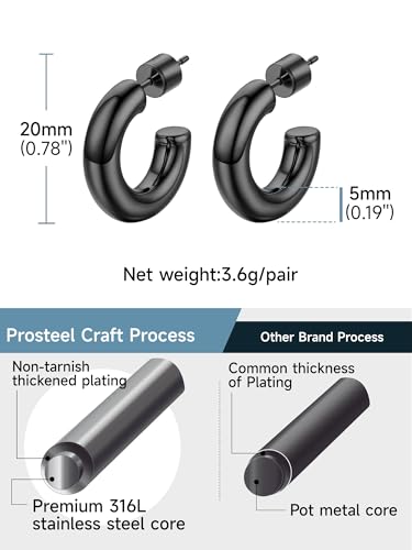 Image of Stainless Steel Chunky Hoop Earrings For Women, Minimalist and Chic, Black /Gold Plated, Round Hoops Earrings Hypoallergenic, Size: 30mm /40mm /60mm /80mm, Come with Box