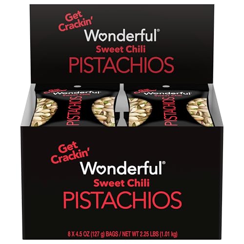 Wonderful Pistachios In Shell, Sweet Chili Flavored Nuts, 4.5 Ounce Bag (Pack of 8), Protein Snacks, Office Snacks, Healthy Snacks for Adults