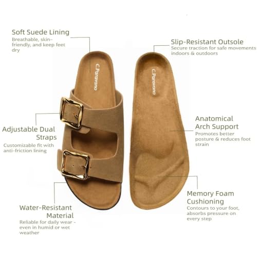 Image of C.Paravano Women Suede Leather Slide Sandal Slip on Wide Width Arch Support