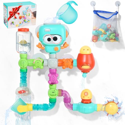 Bath Toys for Kids Ages 4-8 | 27PCS DIY Water Pipe Assembly Kit with Storage Bag | STEM Building Educational Bathtub Toys for Toddler 3-5 | Creative...