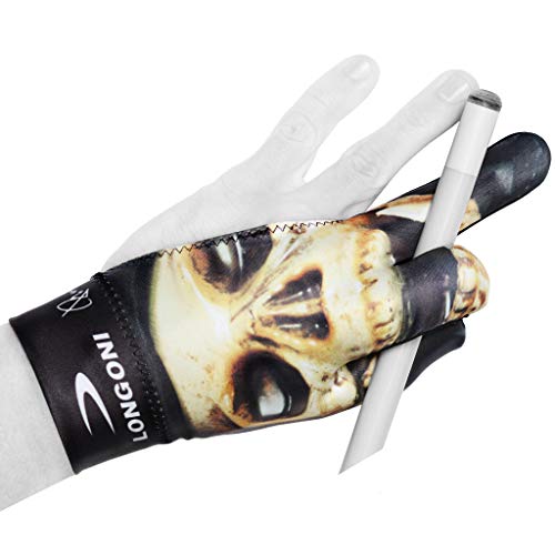 Gant de billard Longoni tête de mort 3 main gauche : accessoire de jeu et protection de flèche