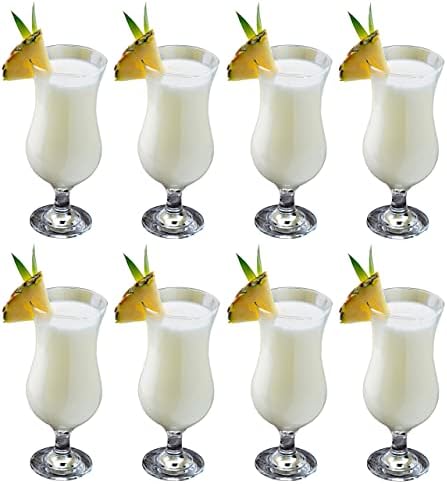 Epure Venezia Collection 8 Piece Hurricane Glass Set - Perfect for Drinking Pina Coladas, Cocktails, Full-Bodied Beer, Juice, and Water (Pina Colada (15.5 oz))