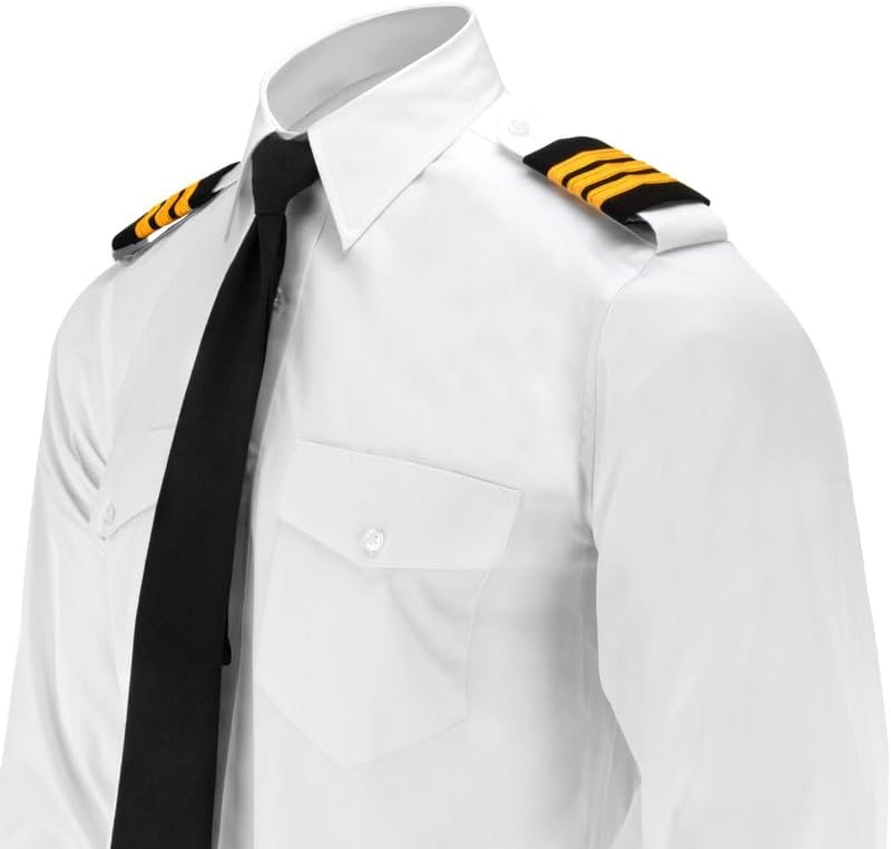 Men's Elite Pilot Shirt, White Long Sleeve - Size 17, 34-35