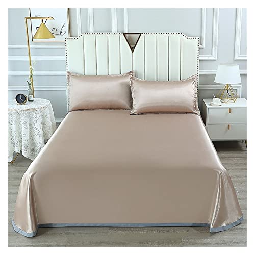 Sabanas Seda Juego de sábanas de seda helada con funda de almohada, ropa de cama de verano, funda de colchón de cama de Color sólido lavable a máquina, funda de colchón de 2/3 uds(Luxury - Coffee,160x