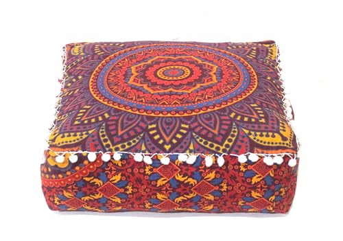 INDIAN CRAFT CASTLE ICC Floor Pillows & Cushion Covers Decorative Hippie Mandala Pouf Pillow Covers Seating Meditation Cushion Cover Large Boho Ottoman Case Pillowcase Couch New Orange, 24