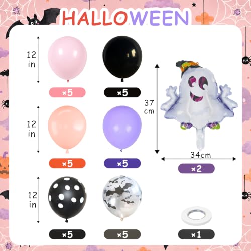 Image of Halloween Party Balloons Black Purple Pink with Bat Ghost Balloons | Pastel Halloween,Ghouls Night Decor,Girls Spooky One,Cute Birthday Party,Baby Shower Decorations