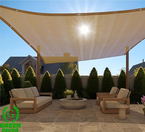 Image of HDPE Fabric Self Fold with SS Eyelet Sun Shade Sails 85-90% Protection from Sun & UV Rays Ideal for CarParking,Outdoor Garden,Balcony, Patio,Tent(Beige Color, 9.5 X 5 Feet) Pack of 1 Pc
