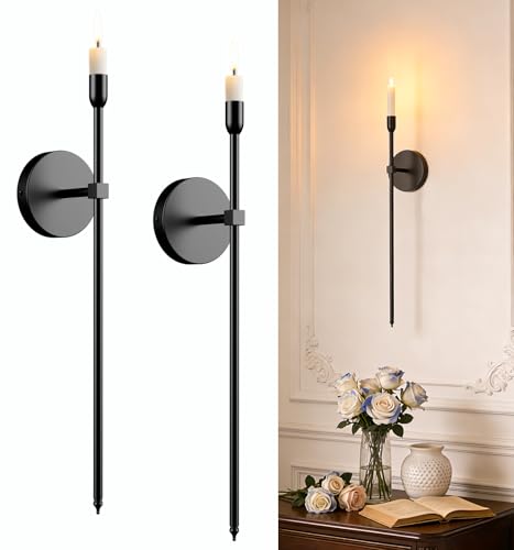 Wall Candle Sconces Set of 2,Large Black Scepter Gothic Design Metal Wall Candle Holder,Home Wall Decoration for Living Room,Bathroom,Dining Room