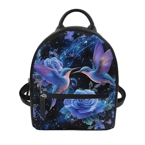 Showudesigns Hummingbird Purse for Women Backpack Mini Handbag for Teen Girls Travel Shoulder Bags Purple Rose Casual Daypack with Zipper Back Pack Leather Tote Bags