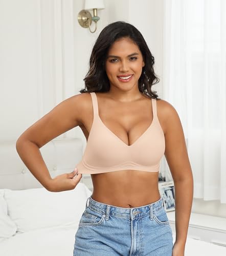 Image of Xcutting Bra for Women Wireless No Underwire Seamless Full Coverage Deep V Bralettes Everyday Comfortable Soft