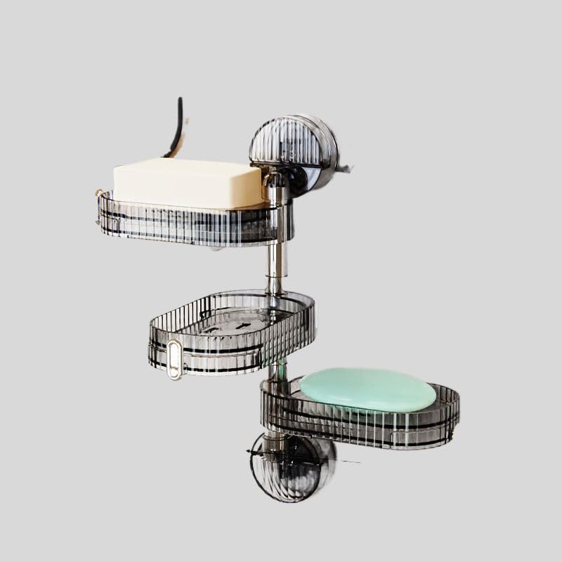 Organizador de pared con ventosa para cocina y baño, color transparente gris, doble capa con bandeja de drenaje y rotación 180° miniatura 4
