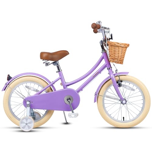 Miniatura 2 de Glerc 14 Pulgadas Niños Niñas Bicicleta Para 4 5 6 7 Años Niñas Retro Estilo Vintage Bicicletas Con Cesta Ruedas De Entrenamiento Y Campana, Violet