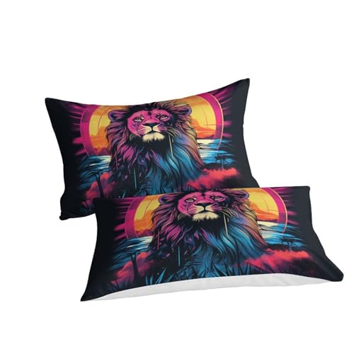 Housse de couette lion microfibre 3D 260x220 cm avec taies - 3