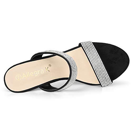 Allegra K Women's Open Toe Stiletto Heel Rhinestone Black Mules Sandals - 8 M Us #TOP3