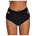 Damen Bikinihose High Waist Cross Ruched Bauchweg Badeshorts Schwarz Abdominal Kontrolle Badehosen Schnell Trocknendes Strand Wassersport Schwimmshorts Bikini Slip-Shorts