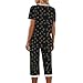 Women's Fashion Pajamas Sets Love Heart Print Short Sleeve Tops Cropped Pants Matching Summer Sleepwear 2 Piece Black