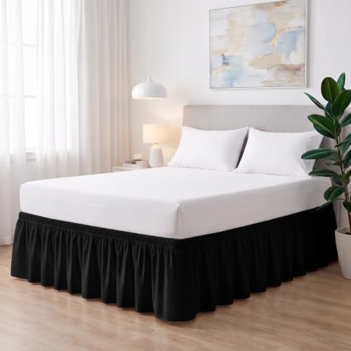 GIBZ Fall Bed Skirt Wrap Around Ruffled Elastic Black 39"x78"