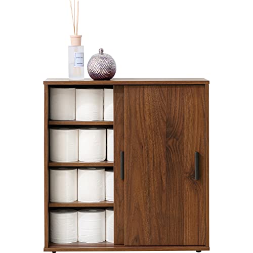 Hagiwara RTR-1138BR Toilet Rack, Storage, Slim, Bathroom Storage, Door, Shelf Board with Handle, Sliding Door, Thin, Compact, Width 23.2 x Depth 7.7 x Height 24.0 inches (59 x 19.5 x 61 cm), Brown