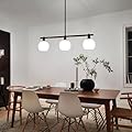 Kitchen Island Lighting 3 Lights Linear Pendant Light Fixtures With Milk Glass Shades Black Farmhouse Chandeliers for Dining Room Chandelier Over Table Mid Century Modern Hanging Light Fixture for Bar