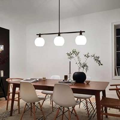 Kitchen Island Lighting 3 Lights Linear Pendant Light Fixtures With Milk Glass Shades Black Farmhouse Chandeliers for Dining Room Chandelier Over Table Mid Century Modern Hanging Light Fixture for Bar