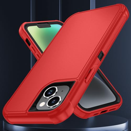 Image of SunStory Compatible with iPhone 13 /14 Case with HD Screen Protector, 3-Layer Heavy Duty Full-Body Cover,3 in 1 Hybrid Protective Case for iPhone 13 /14 6.1 inch, Red