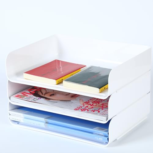 Image of 3 Tier Stackable A4 Filing Trays, Office Desk File Rack, Tidy File Document Letter Paper Organiser