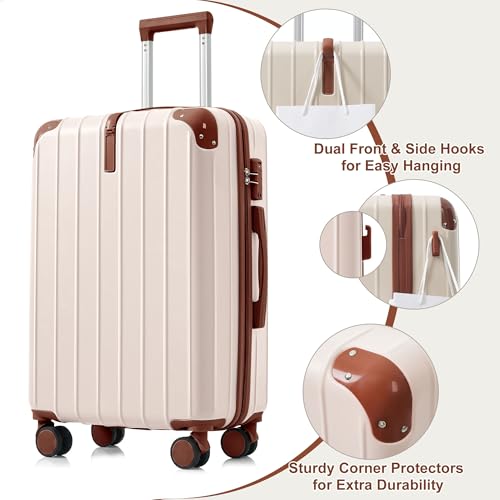 Image of Hardside Luggage Sets, Lightweight Stripes Suitcase with Spinner Wheels, Ivory