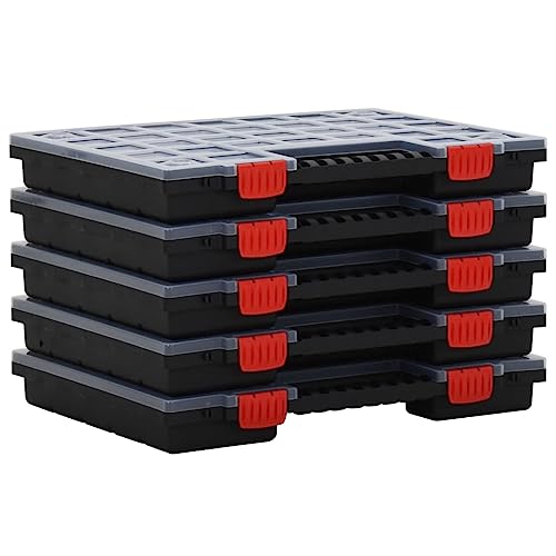 vidaXL Polypropylene Tool Organiser - Assortment Storage Boxes with Adjustable Dividers and Transparent Lids, Red/Black, 40x30x5 cm, 10-Pack