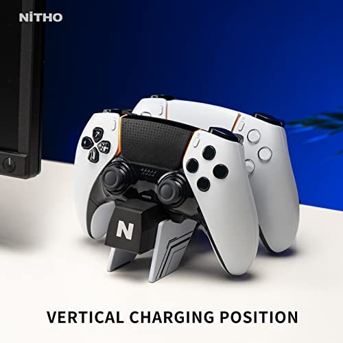 Image of NiTHO Charging Station for PS5 DualSense /PS5 Edge Wireless Controllers, Controller Charger Compatible with PlayStation 5 Controllers, Vertical Dual Controller Fast Charging Dock, White