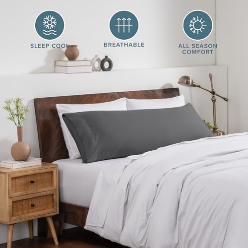Image of Bare Home Microfiber Body Pillow Cover - Ultra Soft & Cooling - Double Brushed - Envelope Closure - Easy Care (21''x54'' Body Pillow Cover, Grey)