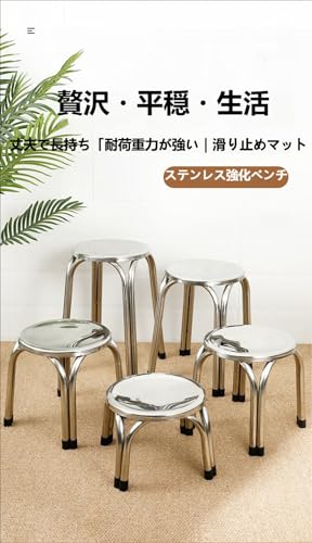 椅子 履き替え用ベンチ ガーデンチェア 雨よけ 丸型 ステンレス製 頑丈 耐久性 スタイリッシュ コンパクト 折りたたみ式 背もたれなし 玄関用 屋外用 露店用 家庭用 (22cm) [2]