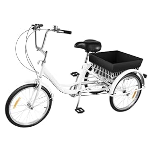 Driewieler Voor Volwassenen, 20/24 Inch, 3-Wieler Met 7/8 Versnellingen, Seniorenfiets Met Boodschappenmand, Cargo-Bike Voor Senioren en Vrouwen (Wit)