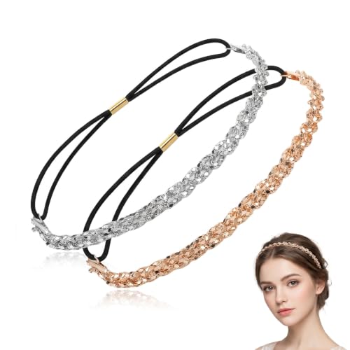 2 Pcs Rhinestone Headbands for Women, Gold & Silver Crystal Hair ...