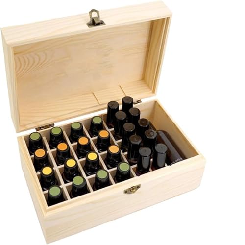 Caja de madera de Aceites Esenciales,Organizador Multifunción de Aceites Esenciales,caja Madera con Tapa,Caja para Aceites Esenciales Madera de 25 Ranuras para Visualizable, para Perfumes, Fragancias