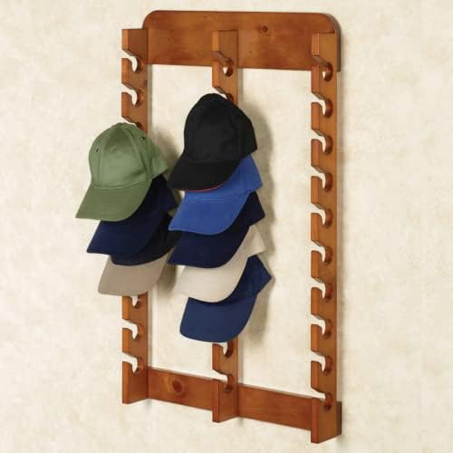 Touch of Class Wooden Ball Cap Display Wall Rack - Windsor Oak - Triple, 30 Slots - Baseball Hat Display - Made of Wood - Class Racks for Hats - Organizer for Bedroom, Living Room, Entryway