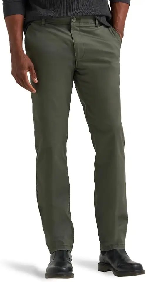 Lee Men's Extreme Motion Flat Front Slim Straight Pant, Olive Gray